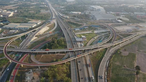Aerial view and Top view. Traffic of expressways, motorways and highways Stock-Footage 105356205