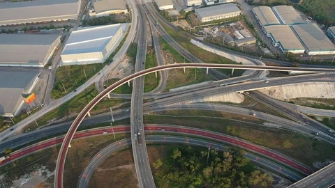Aerial view and Top view. Traffic of expressways, motorways and highways 스톡 동영상 105724736