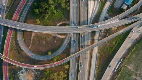Aerial view and Top view. Traffic of expressways, motorways and highways 스톡 동영상 107093741