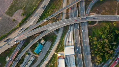 Aerial view and Top view. Traffic of expressways, motorways and highways 스톡 동영상 108268794