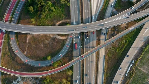 Aerial view and Top view. Traffic of expressways, motorways and highways Stock-Footage 108958331