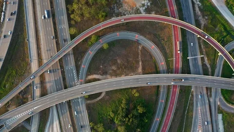 Aerial view and Top view. Traffic of expressways, motorways and highways Stock Footage 108958417
