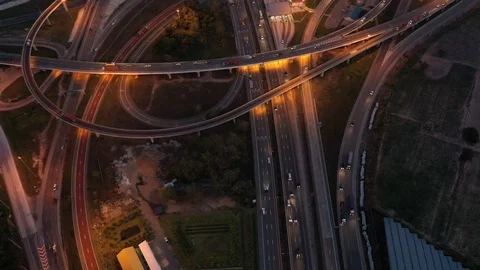 Aerial view and Top view. Traffic of expressways at night Stock-Footage 109452099