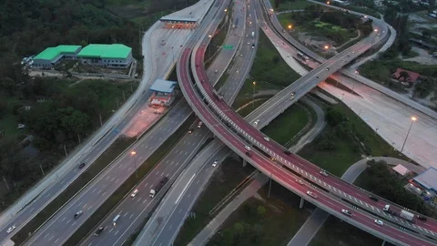 Aerial view and top view Traffic of expressways, highways in the evening Stock Footage 109549867