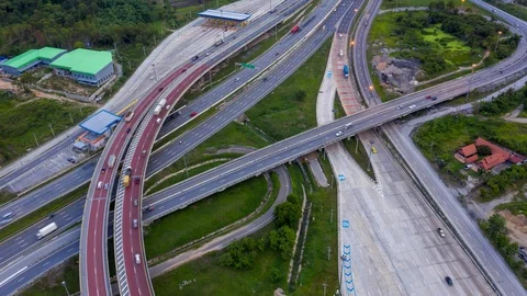Aerial view and Top view. Traffic of expressways, motorways and highways Video stock 112062665
