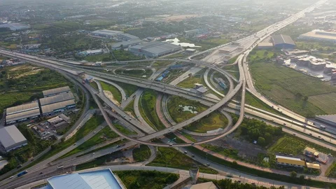 Aerial view and Top view. Traffic of expressways, motorways and highways Stock Footage 118620879