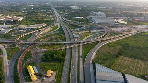 Aerial view and Top view. Traffic of expressways, motorways and highways Stock Footage 118620937