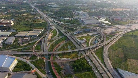 Aerial view and Top view. Traffic of expressways, motorways and highways Stock Footage 119913316