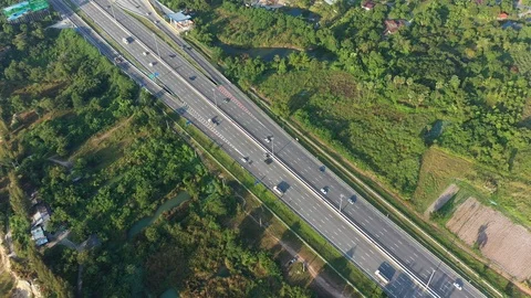 Aerial view and Top view. Traffic of expressways, motorways and highways Stock Footage 119913637