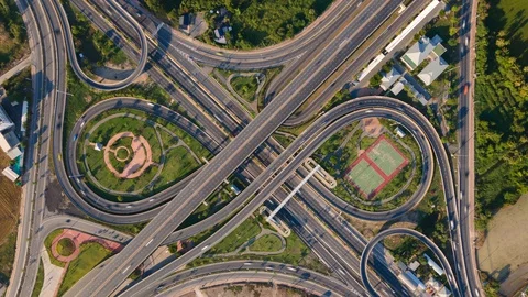 Aerial view and top view of traffic on city streets in Bangkok , Thailand. Stock Footage 130029567