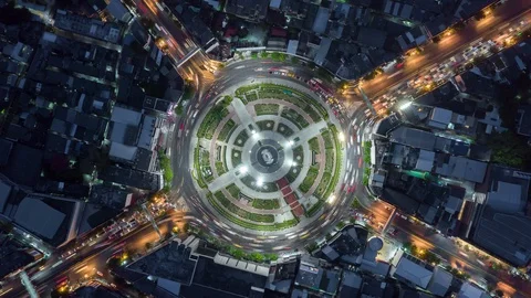 Aerial view and top view of traffic on city streets in Bangkok , Thailand. Stock Footage 130032485