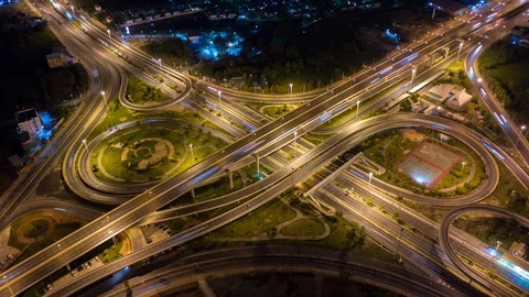 Aerial view and top view of traffic on city streets in Bangkok , Thailand. Stock Footage 130036682
