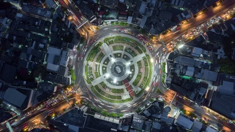 Aerial view and top view of traffic on city streets in Bangkok , Thailand. Stock Footage 130036902