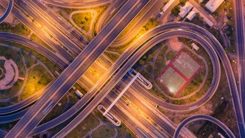 Aerial view and top view of traffic on city streets in Bangkok , Thailand. Stock Footage 130037270