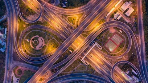 Aerial view and top view of traffic on city streets in Bangkok , Thailand. Stock Footage 130037341