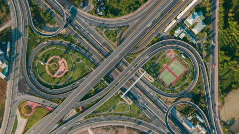 Aerial view and top view of traffic on city streets in Bangkok . Stock Footage 160867640