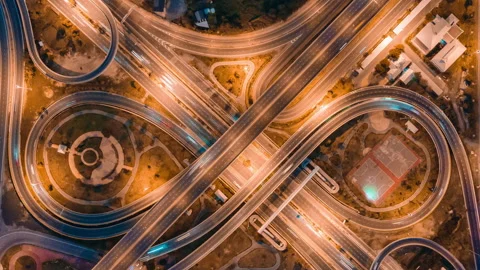 Aerial view and top view of traffic on city streets in Bangkok . Stock Footage 160984593