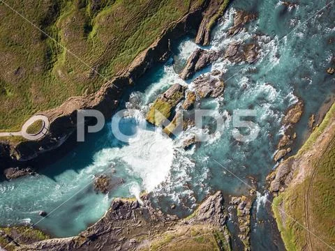 Aerial view and top view river in Iceland. Beautiful natural bac Stock Photos