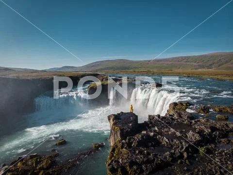 Aerial view and top view river in Iceland. Beautiful natural bac Stock Photos