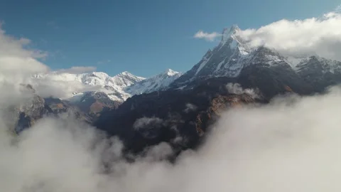 Aerial view of Annapurna mountain range at Mardi Himal trekking route, Nepal Stock Footage 259685047