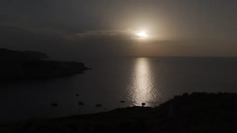 Aerial View before the annual Solar Eclipse Over Ibiza Coastline near Portinatx 스톡 동영상 343102214