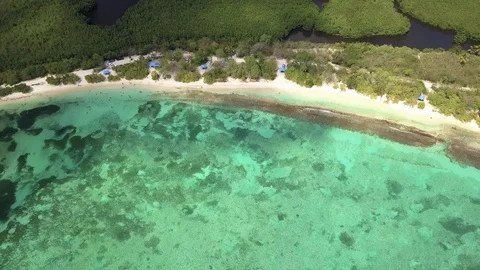 Aerial view of Anse du Souffleur, Lagoon, Port-Louis, Guadeloupe, Caribbean Stock Footage 108502002