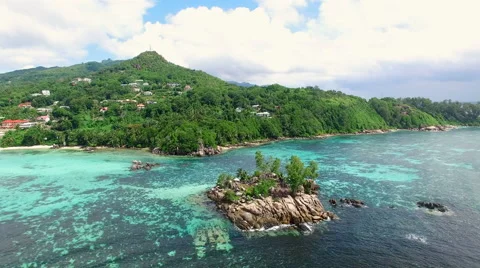 Aerial view of Anse Royale (beach) in Mahe Island, Seychelles. Stock Footage 61482261