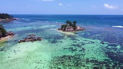 Aerial view of Anse Royale beach. Mahe, Seychelles Stock Footage 243281371