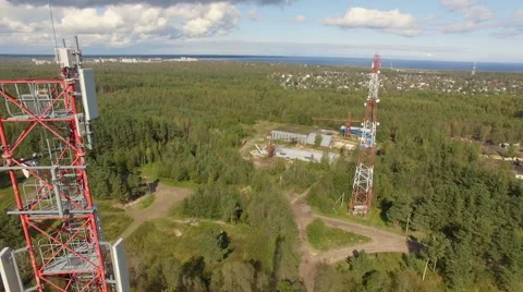 Aerial view of Antenna telecommunication tower Stock Footage