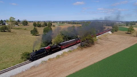 Aerial View of a Antique Steam Engine Pu... | Stock Video | Pond5