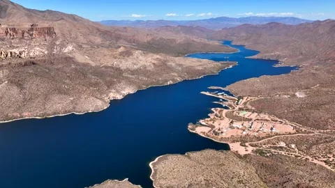 Aerial view of Apache Lake and mountains, United States. Stock Footage 312769954