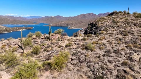 Aerial view of Apache Lake and mountains, United States. Stock Footage 312769965