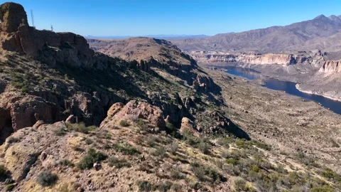 Aerial view of apache lake and rocky mountains, United States. Stock Footage 312769974