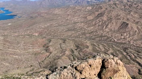 Aerial view of Apache Lake and mountains, United States. Stock Footage 312769976