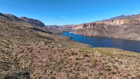 Aerial view of Apache Lake and mountains, United States. Stock Footage 312769990