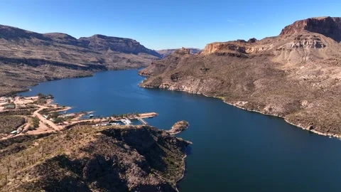 Aerial view of apache lake and mountains, United States. Stock Footage 312769993