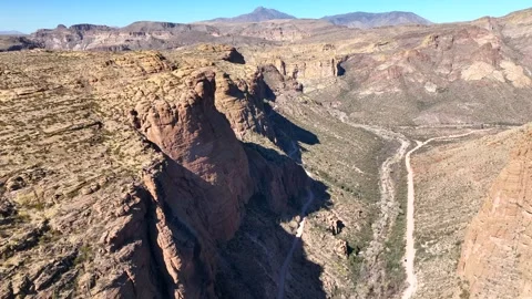 Aerial view of Apache Lake and cliffs, United States. Stock Footage 312769999