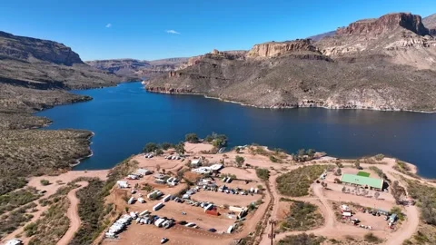 Aerial view of Apache Lake and mountains, United States. Video stock 312770000