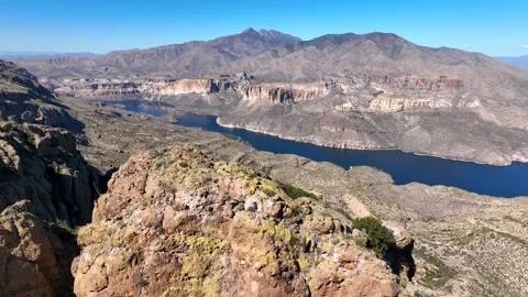 Aerial view of Apache Lake and mountains, United States. Stock Footage 312770001