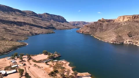 Aerial view of apache lake and rock formations, United States. Video stock 312770002