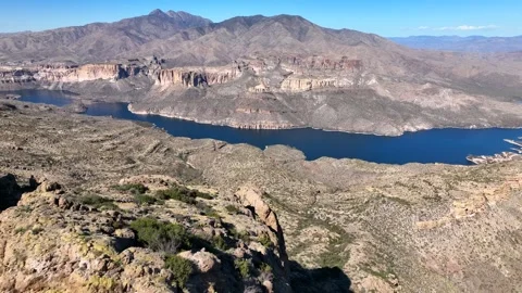 Aerial view of apache lake and mountains, United States. Video stock 312770003