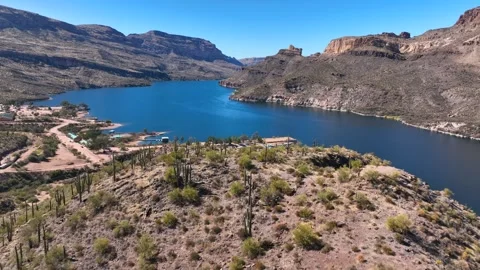 Aerial view of Apache Lake and mountains, United States. Stock Footage 312770008