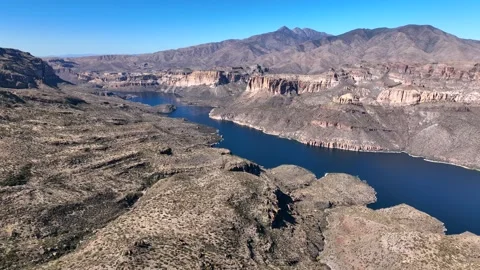 Aerial view of Apache Lake and mountains, United States. Stock Footage 312770013