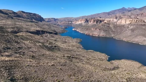 Aerial view of Apache Lake and mountains, United States. Video stock 312770020