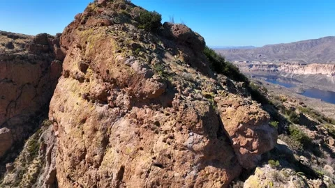 Aerial view of apache lake and rugged mountains, United States. Stock Footage 312770024
