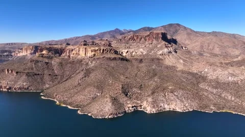 Aerial view of apache lake and mountains under blue sky, United States. Stock Footage 312770053