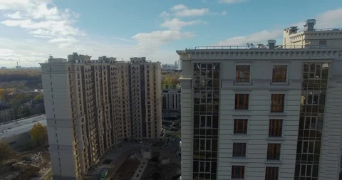 Aerial view of apartment complex and autumn urban scene. Moscow, Russia Stock Footage 122040712