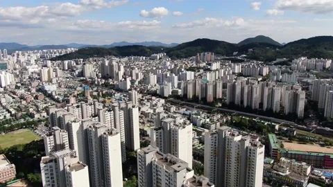 Aerial view of apartment complex building in Sang-dong, Bucheon-si, Gyeonggi 動画素材 139875388
