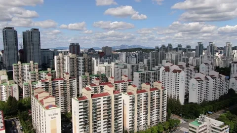 Aerial view of apartment complex building in Sang-dong, Bucheon-si, Gyeonggi 動画素材 139920125