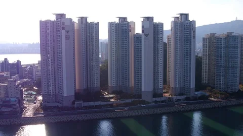 Aerial view of an apartment complex in Busan, South Korea Stock Footage 100965019